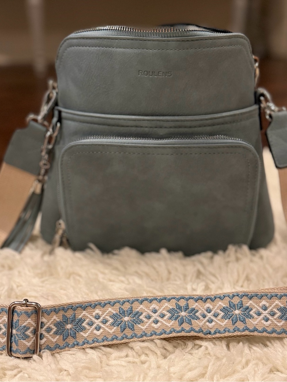Sage Green Crossbody Bag with Decorative Strap